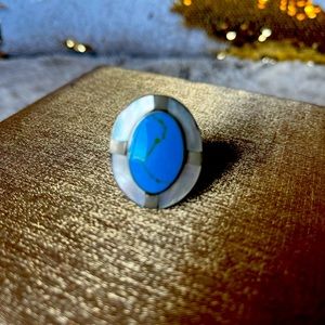 Wood/Sterling silver/Turquoise/abalone ring